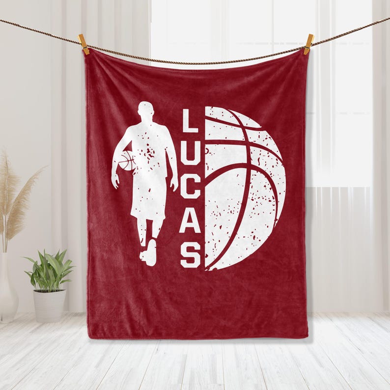 Personalized Basketball Blanket, Custom Name Soft Cozy Sherpa Fleece