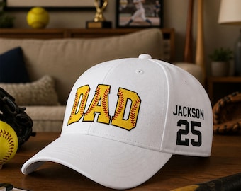 Gorra bordada personalizada para papá aficionado al sóftbol, gorra bordada de sóftbol, gorra con nombre y número personalizados, regalo deportivo para abuelo, papá, hijo, Día del Padre.