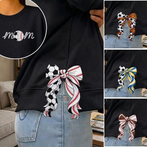 Personalized Sport Mom Side Bow Cut-Out Sweatshirt, Custom Name Number Sweatshirt,Softball Mom Embroidered Sweatshirt, Mothers Day Gift