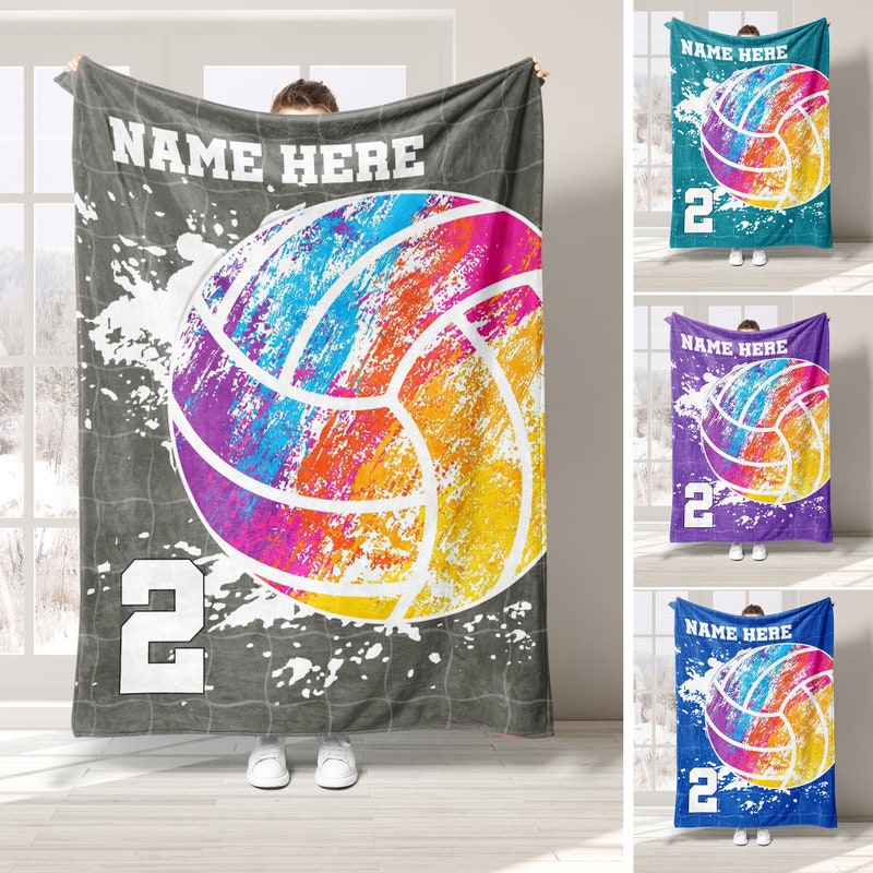 🏐Free Personalization🏐 Personalized Volleyball Blanket, Custom Name Number Soft Cozy Sherpa Fleece Throw Blankets, Sport Gift for Daughter, Girl, Kid, Team