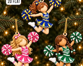 Adorno navideño plano 2D personalizado de porristas, adorno navideño personalizado con nombre, adorno navideño de porristas, regalo para equipo de porristas