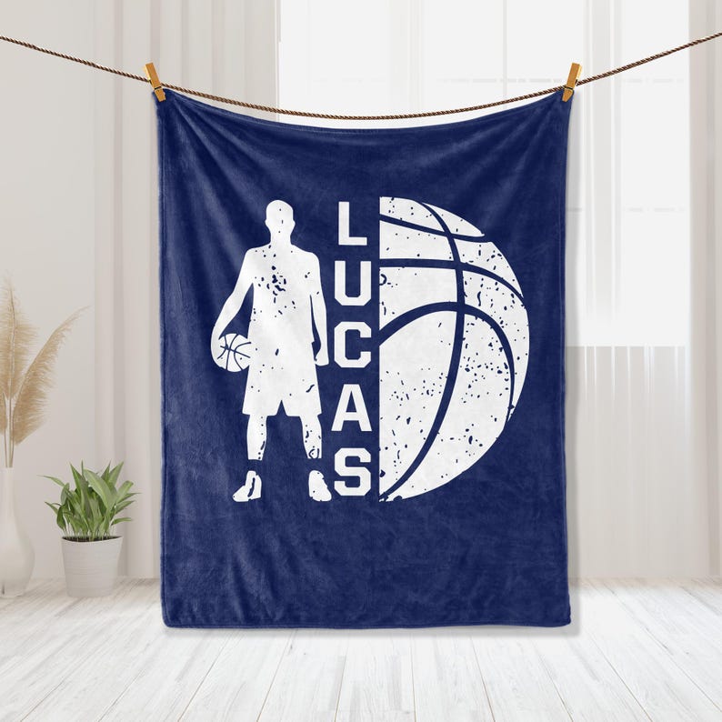 Personalized Basketball Blanket, Custom Name Soft Cozy Sherpa Fleece