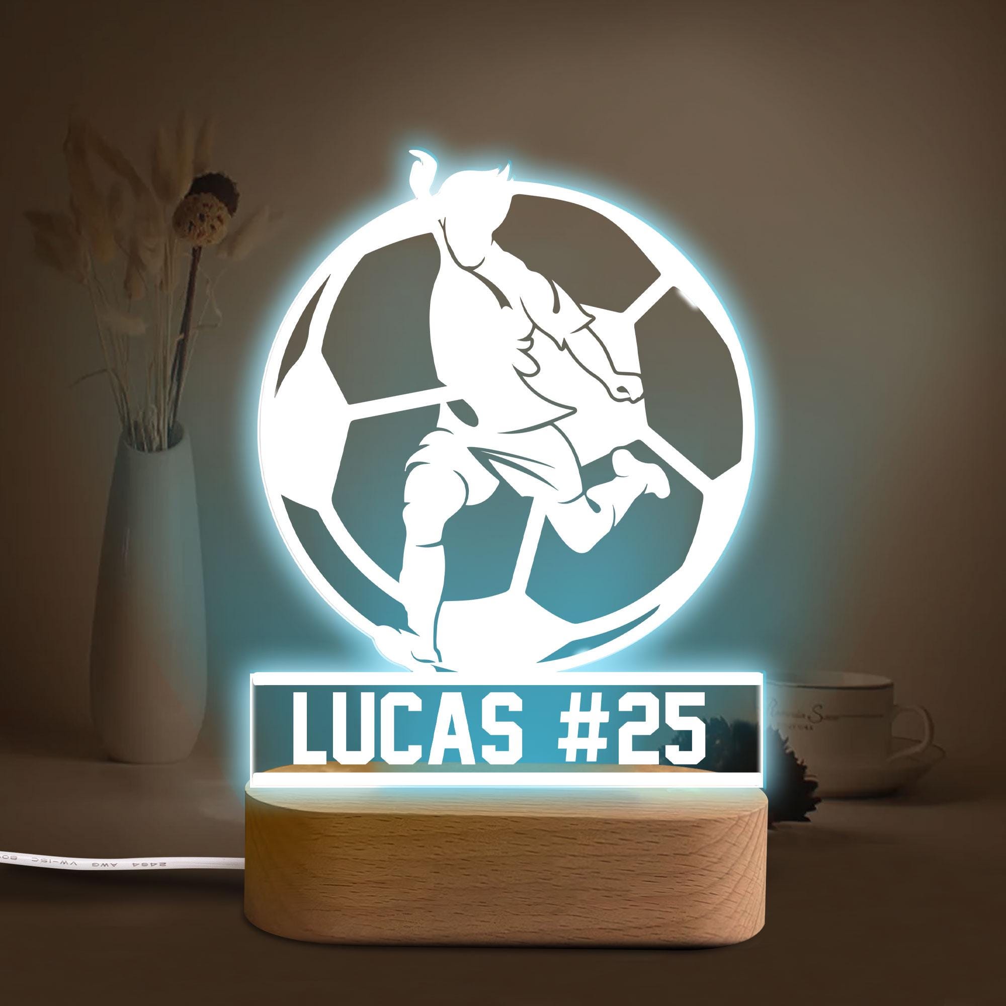 Personalized Soccer Night Light, Custom Name Number Acrylic Night Light, Soccer Room Decor, Sport Gift for Dad, Son, Boy, Kid, Team