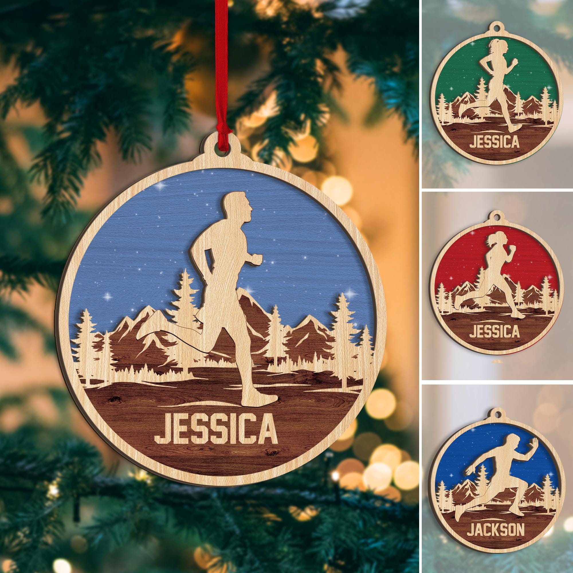 Personalized Running Layered Wood Ornament, Custom Running Christmas Tree Ornament, Sport Christmas Home Decor, Christmas Gift