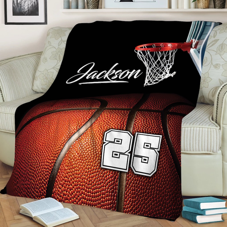 Personalized Basketball Blanket, Custom Name Number Soft Cozy Sherpa