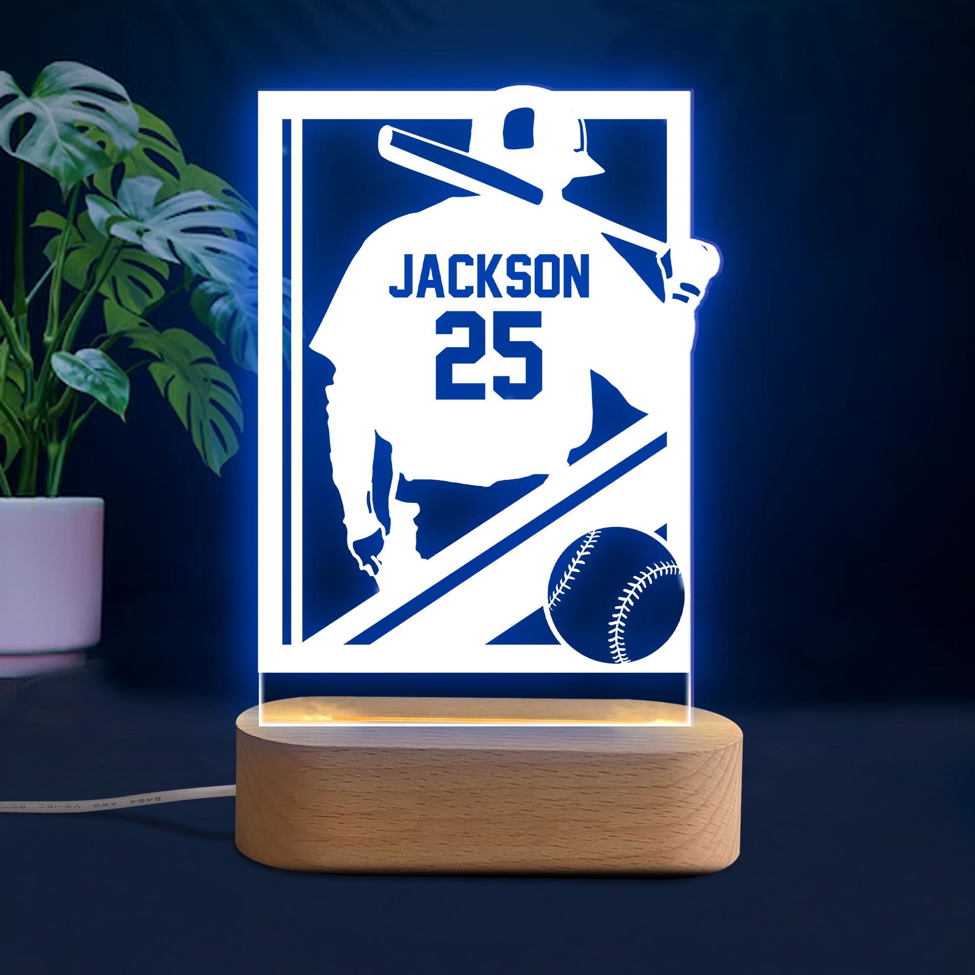 Personalized Baseball Night Light, Custom Name Number Acrylic Night Light, Baseball Room Decor, Sport Gift for Dad, Son, Boy, Kid, Team