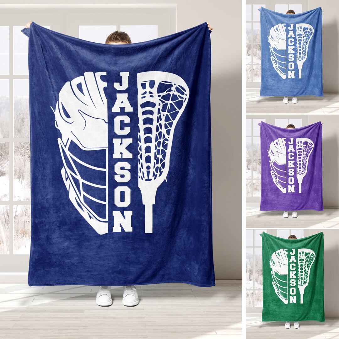Personalized Lacrosse Blanket, Custom Name Soft Cozy Sherpa Fleece