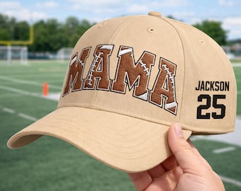 Personalized Football Mom Embroidered Cap, Football Embroidered Hat, Custom Name Number Cap, Sport Gift for Grandma, Mama, Son, Family