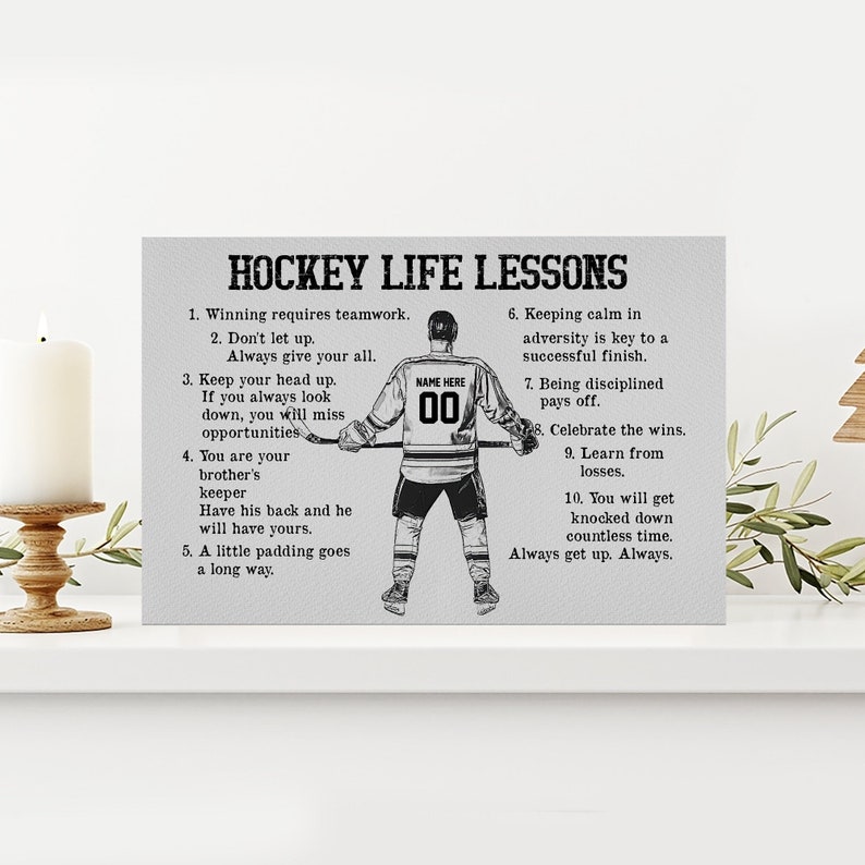 Personalized Hockey Poster/Canvas, Hockey Life Lessons Wall Art Print, Custom Framed Canvas, Sport Gift for Dad, Son, Boy, Kid, Team image 1