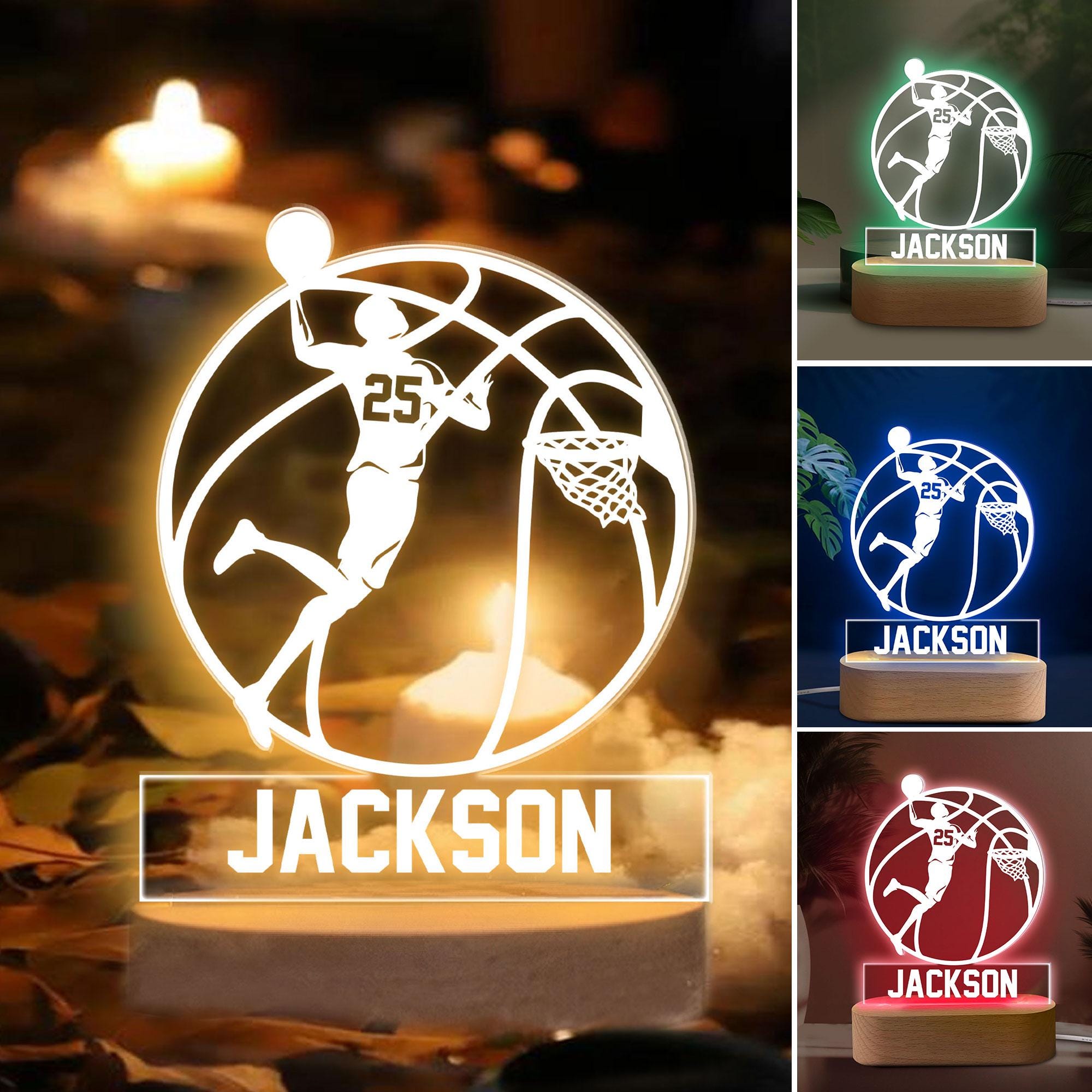 Personalized Basketball Night Light, Custom Name Number Acrylic Night Light, Basketball Room Decor, Sport Gift for Dad, Son, Boy, Kid, Team