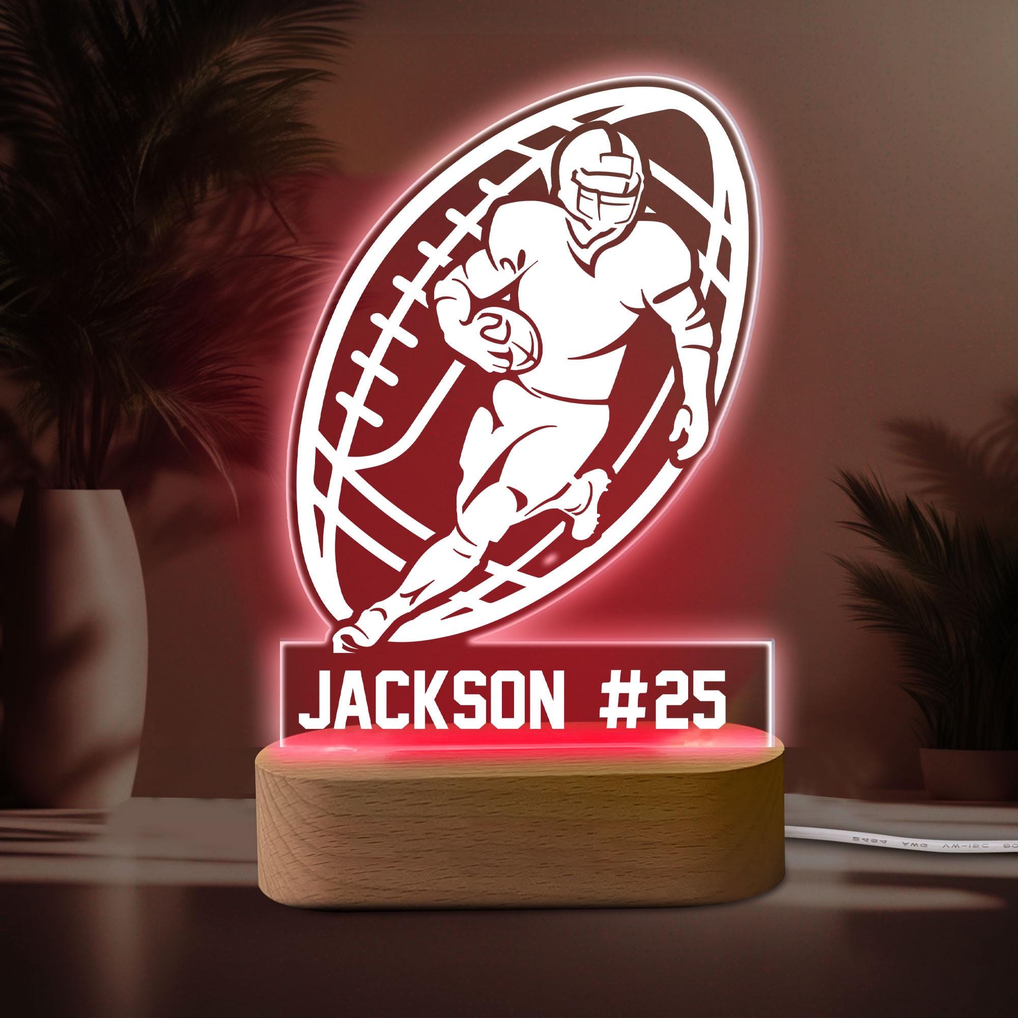 Personalized Football Night Light, Custom Name Number Acrylic Night Light, Football Room Decor, Sport Gift for Dad, Son, Boy, Kid, Team