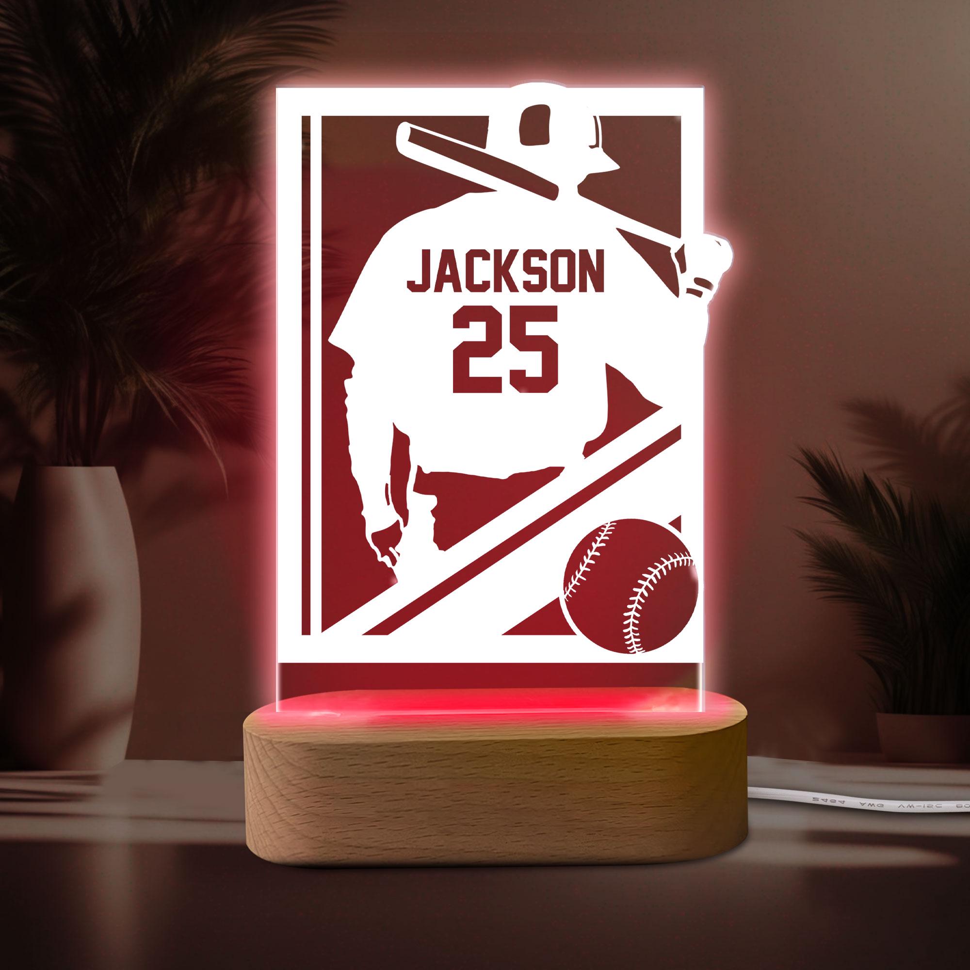 Personalized Baseball Night Light, Custom Name Number Acrylic Night Light, Baseball Room Decor, Sport Gift for Dad, Son, Boy, Kid, Team