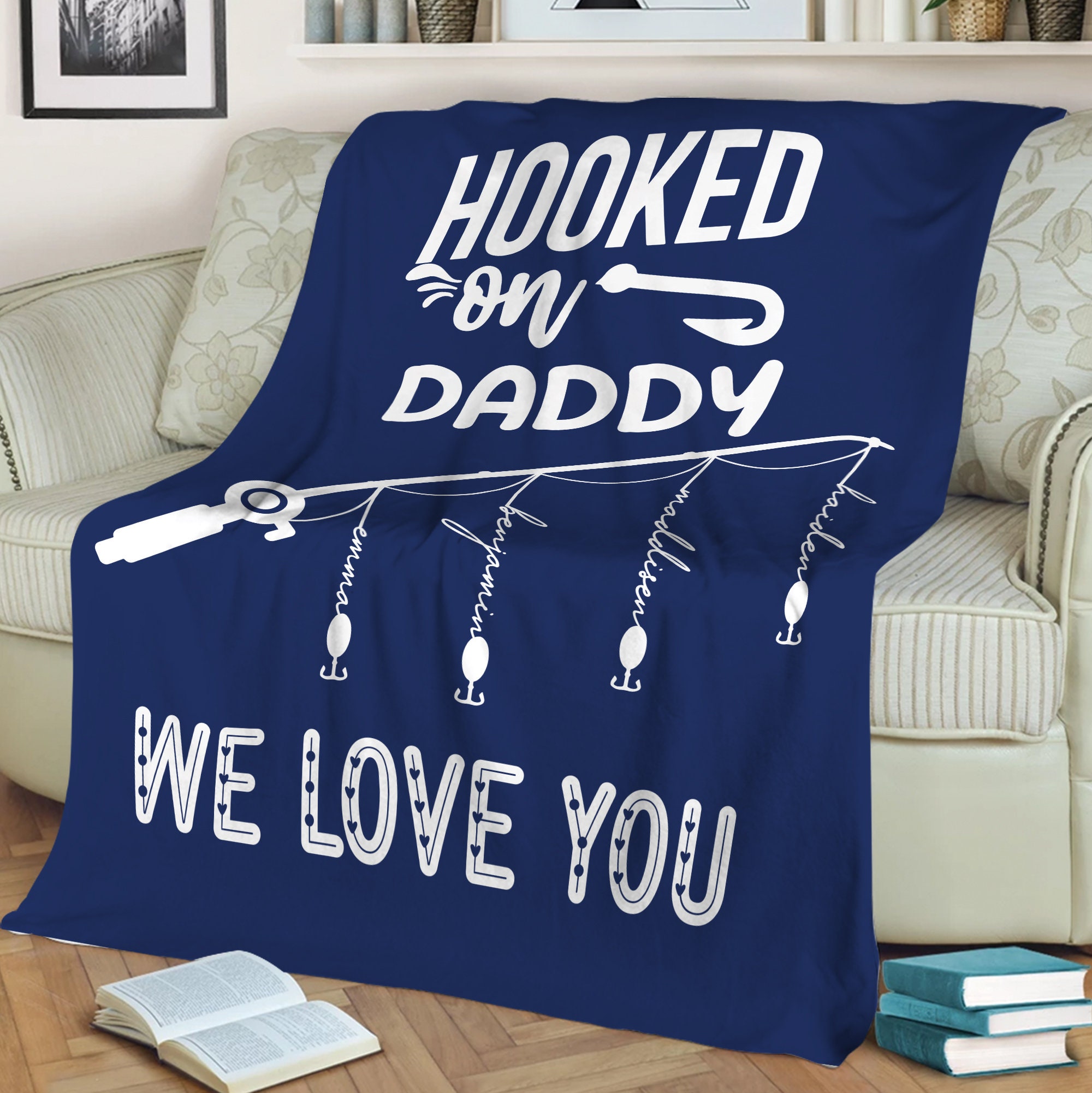 Personalized Dad Blanket, Hooked On Daddy Blanket, Custom Kid&#39;s Names Soft Cozy Sherpa Fleece Throw Blankets, Father&#39;s Day Gift for Dad
