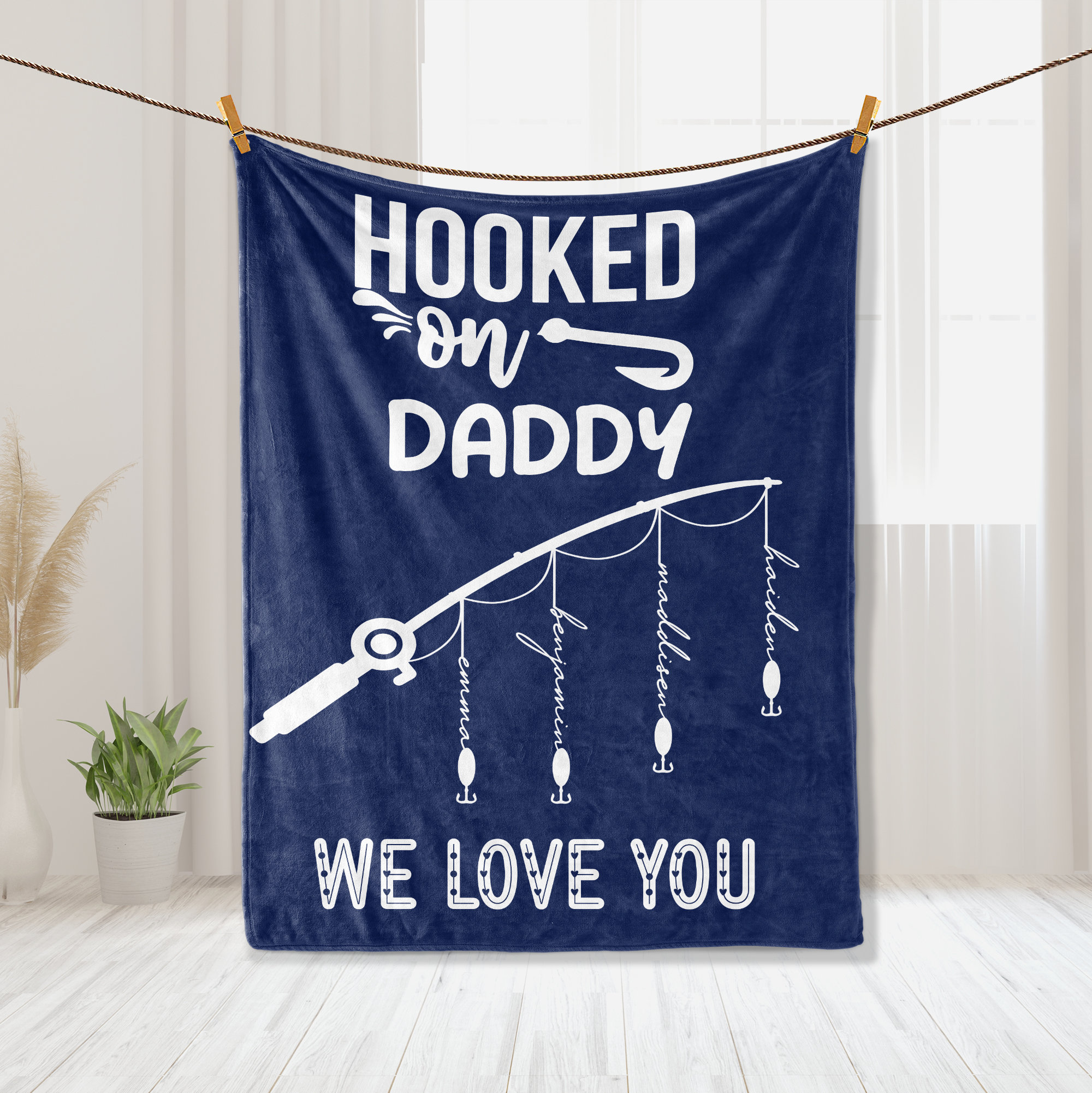Personalized Dad Blanket, Hooked On Daddy Blanket, Custom Kid&#39;s Names Soft Cozy Sherpa Fleece Throw Blankets, Father&#39;s Day Gift for Dad