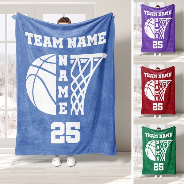 Personalized Basketball Blanket, Custom Name Number Soft Cozy Sherpa Fleece Throw Blankets, Sport Gift for Dad, Husband, Son, Kid, Team