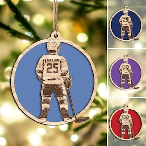 Personalized Hockey Layered Wood Ornament, Custom Hockey Christmas Tree Ornament, Sport Christmas Home Decor, Christmas Gift for Son, Team
