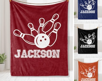 Personalized Bowling Blanket, Custom Name Soft Cozy Sherpa Fleece Throw Blankets, Sport Gift for Son, Daughter, Kid, Team