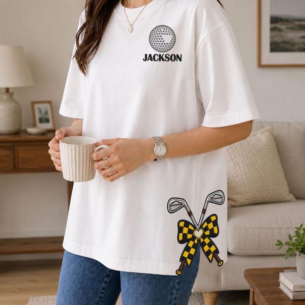 Personalized Golf Side Bow Cut-Out Sweatshirt, Custom Name Sweatshirt, Golf Mom Embroidered Sweatshirt, Golf Coquette Bow Gift