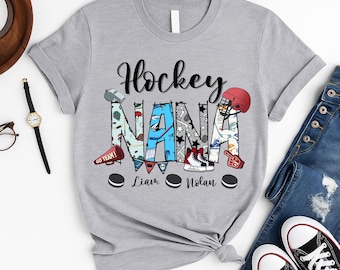 Personalized Hockey Grandma T-Shirt, Hockey Mom Shirt, Hockey Nana Shirts, Custom Kid's Name Sweatshirt, Sport Gift for Grandma, Mom, Gigi