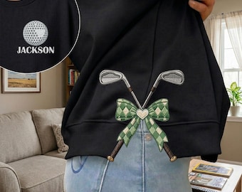 Personalized Golf Side Bow Cut-Out Sweatshirt, Custom Name Number Sweatshirt, Golf Mom Embroidered Sweatshirt, Golf Coquette Bow Gift