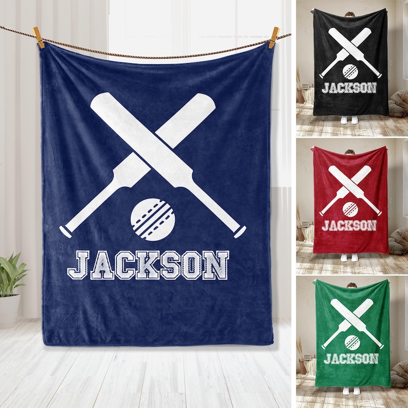 Personalized Cricket Blanket, Custom Name Soft Cozy Sherpa Fleece Throw