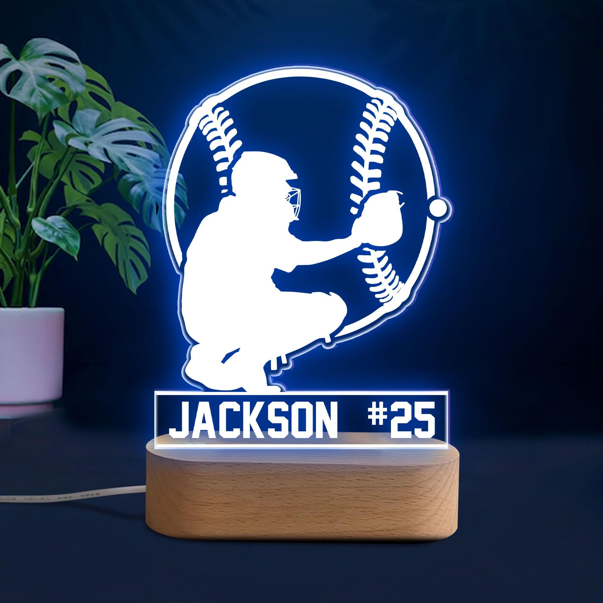 Personalized Baseball Night Light, Custom Name Number Acrylic Night Light, Baseball Room Decor, Sport Gift for Dad, Son, Boy, Kid, Team