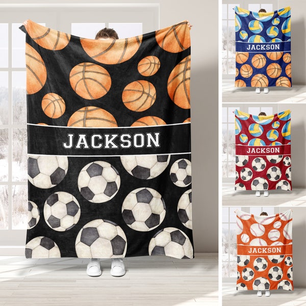 Couverture de sport personnalisée, plusieurs couvertures de sport, jetés en polaire sherpa doux et confortables avec nom personnalisé, cadeau sport pour fils, fille, enfant