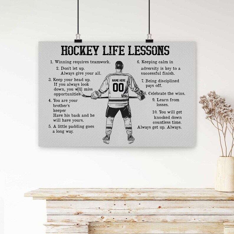 Personalized Hockey Poster/Canvas, Hockey Life Lessons Wall Art Print, Custom Framed Canvas, Sport Gift for Dad, Son, Boy, Kid, Team image 3