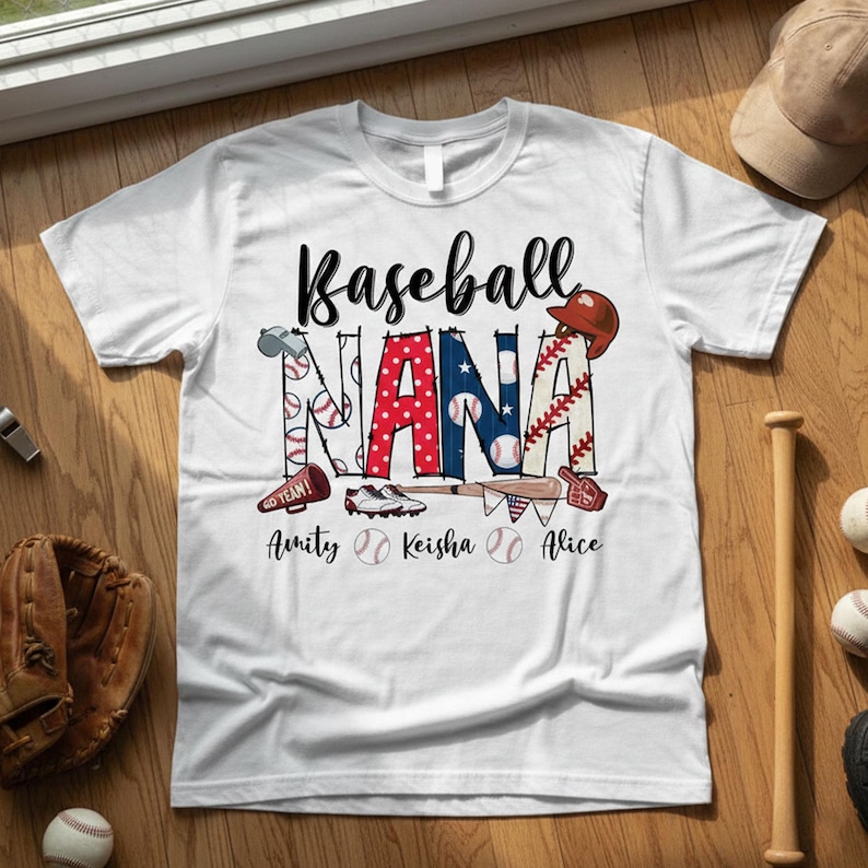 Camiseta personalizada de abuela de béisbol, camiseta de mamá de béisbol, camisetas de nana de béisbol, sudadera personalizada con nombre para niño, regalo deportivo para abuela, mamá imagen 1