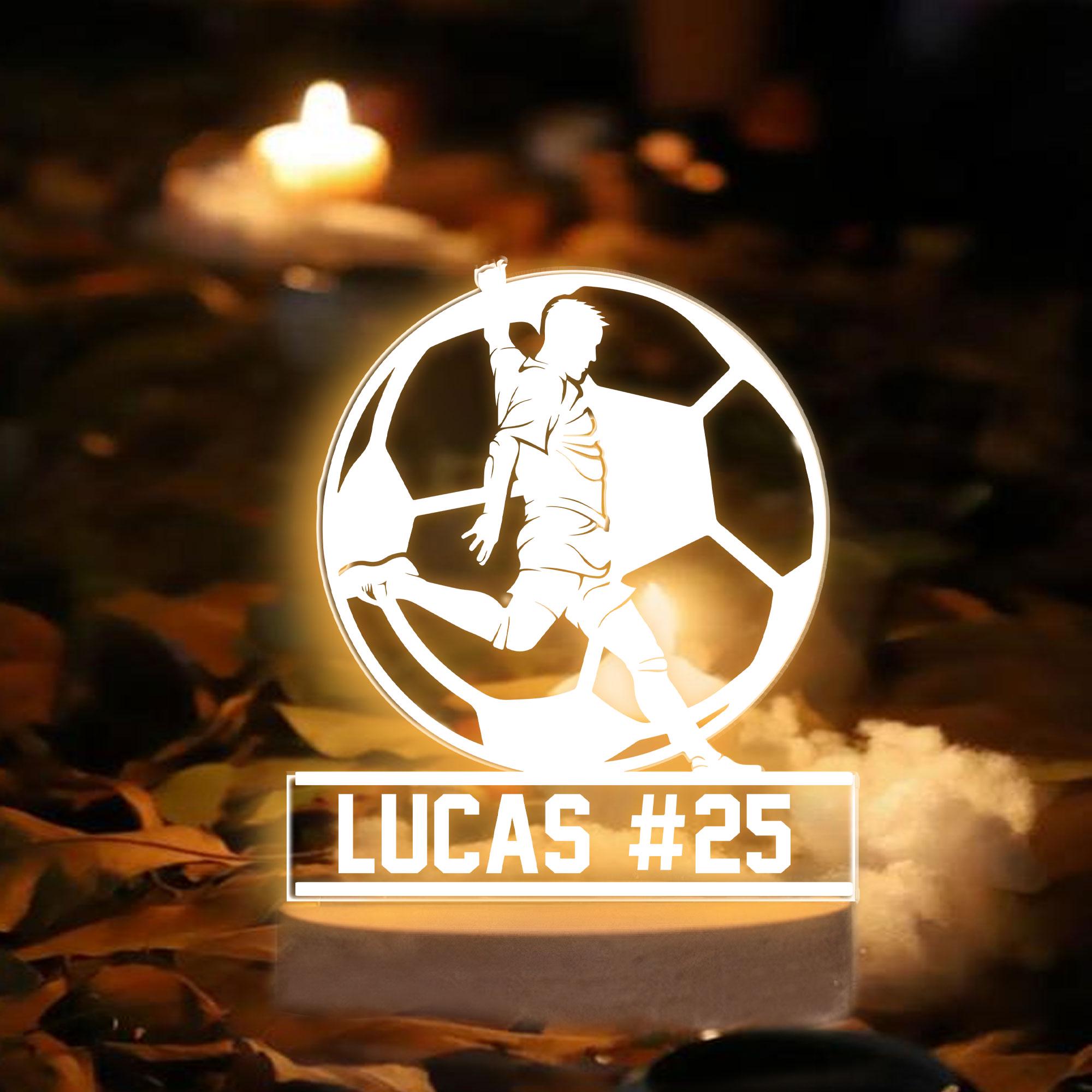 Personalized Soccer Night Light, Custom Name Number Acrylic Night Light, Soccer Room Decor, Sport Gift for Dad, Son, Boy, Kid, Team