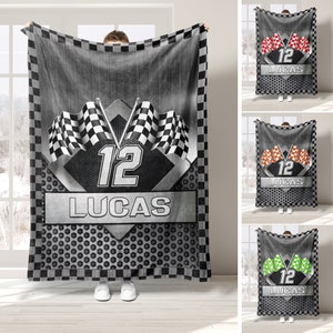 Gepersonaliseerde racedeken, aangepast naamnummer zachte, gezellige sherpafleece dekens, sportcadeau voor vader, echtgenoot, zoon, jongen, kind, team