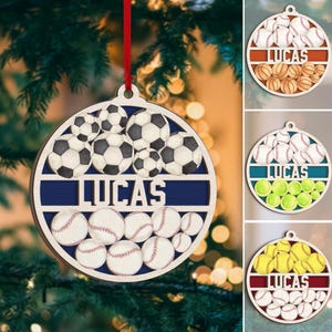 Personalized Sport Layered Wood Ornament, Custom Multiple Sports Christmas Tree Ornament, Christmas Home Decor, Sport Gift for Son, Daughter