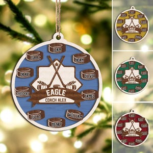 Personalized Hockey Layered Wood Ornament, Custom Hockey Christmas Tree Ornament, Sport Christmas Home Decor, Christmas Gift for Son, Team