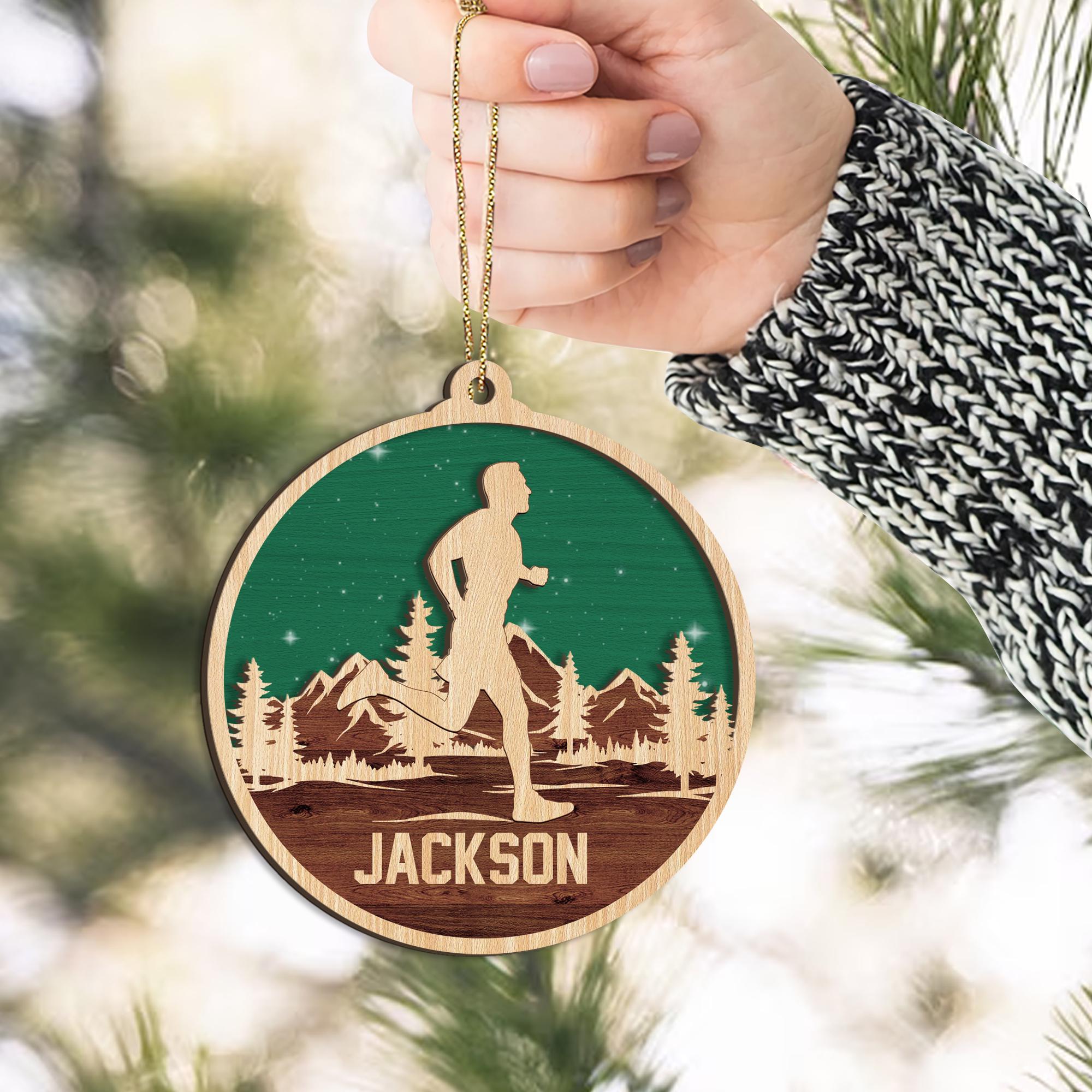 Personalized Running Layered Wood Ornament, Custom Running Christmas Tree Ornament, Sport Christmas Home Decor, Christmas Gift
