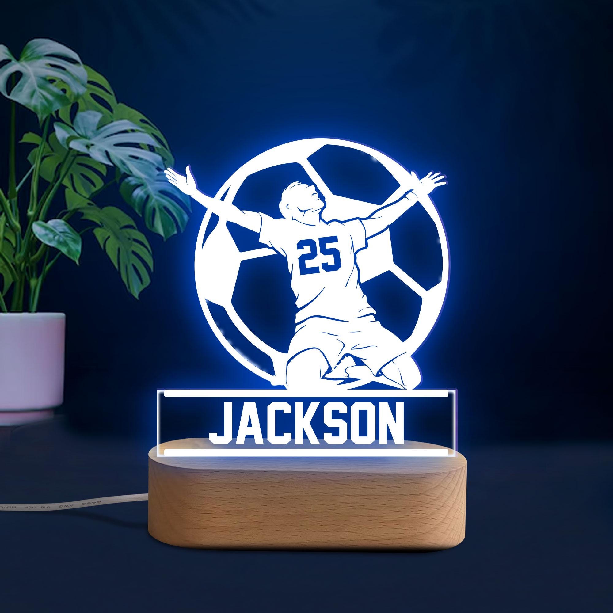 Personalized Soccer Night Light, Custom Name Number Acrylic Night Light, Soccer Room Decor, Sport Gift for Dad, Son, Boy, Kid, Team