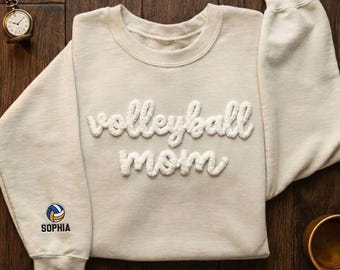 Sudadera personalizada con bordado de hilo de voleibol, sudadera con nombre personalizado, camiseta bordada para mamá de voleibol, regalo para mamá, abuela.