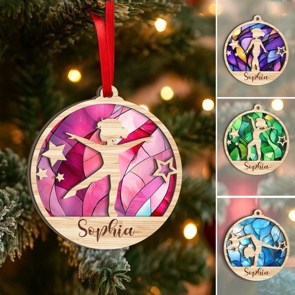 Personalized Gymnastic Layered Wood Ornament, Custom Little Gymnast Christmas Tree Ornament, Sport Xmas Home Decor, Christmas Gift for Kids