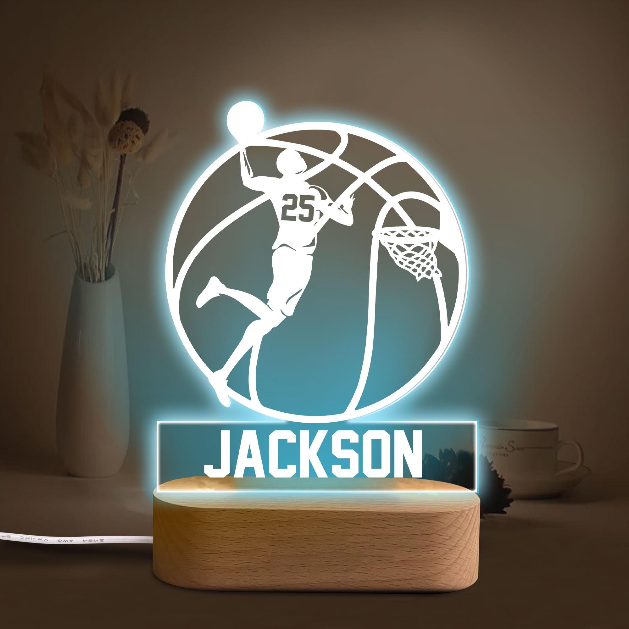 Personalized Basketball Night Light, Custom Name Number Acrylic Night Light, Basketball Room Decor, Sport Gift for Dad, Son, Boy, Kid, Team