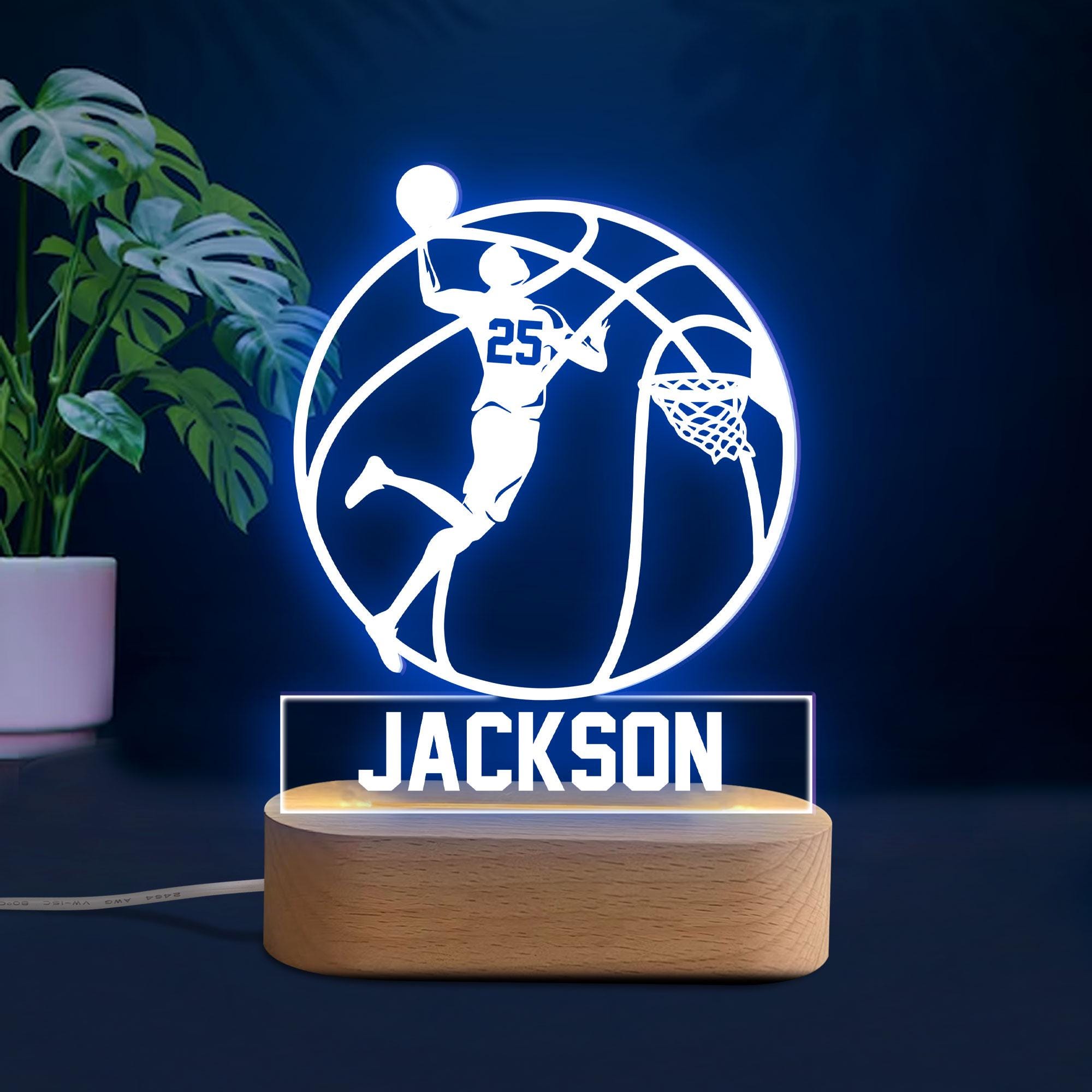 Personalized Basketball Night Light, Custom Name Number Acrylic Night Light, Basketball Room Decor, Sport Gift for Dad, Son, Boy, Kid, Team