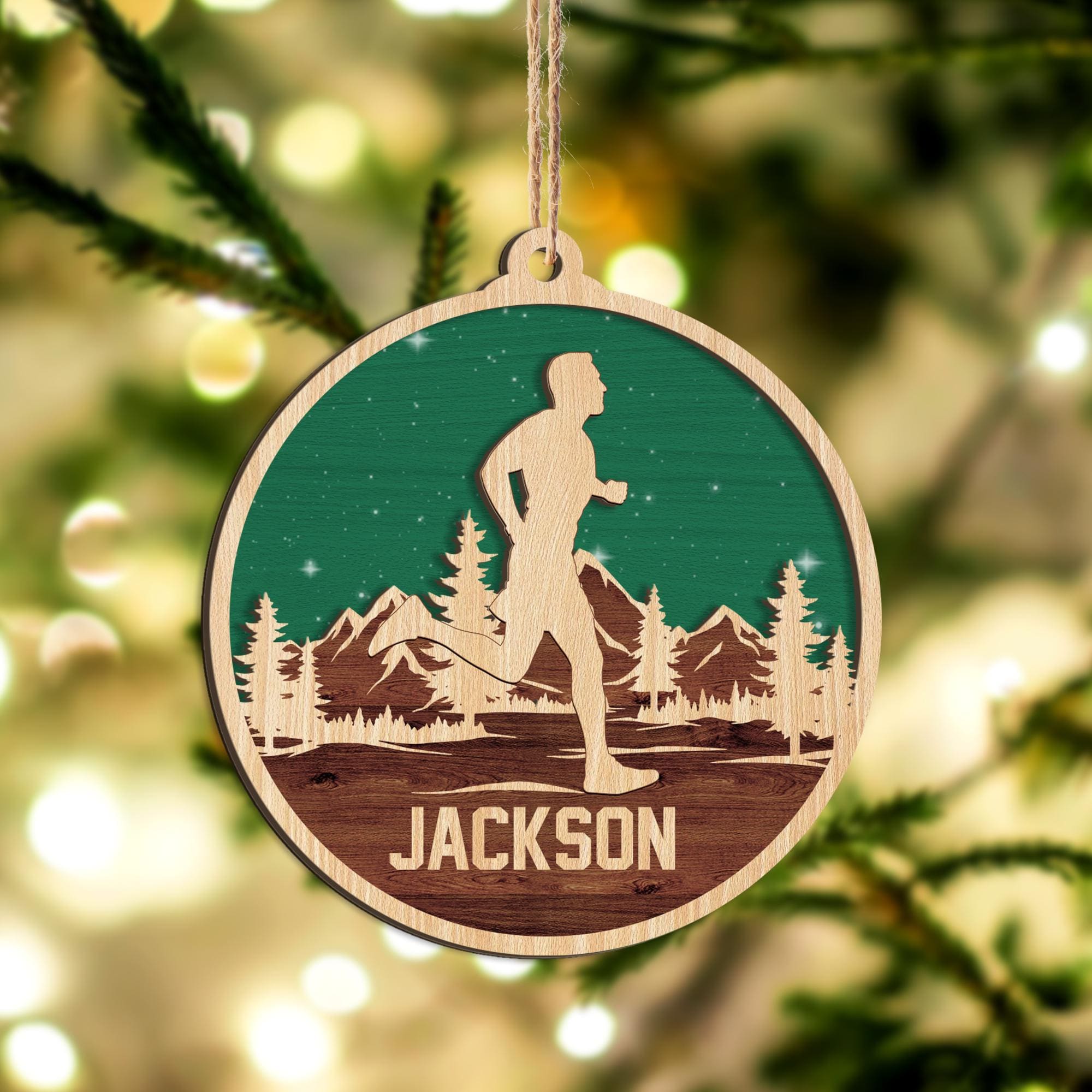Personalized Running Layered Wood Ornament, Custom Running Christmas Tree Ornament, Sport Christmas Home Decor, Christmas Gift