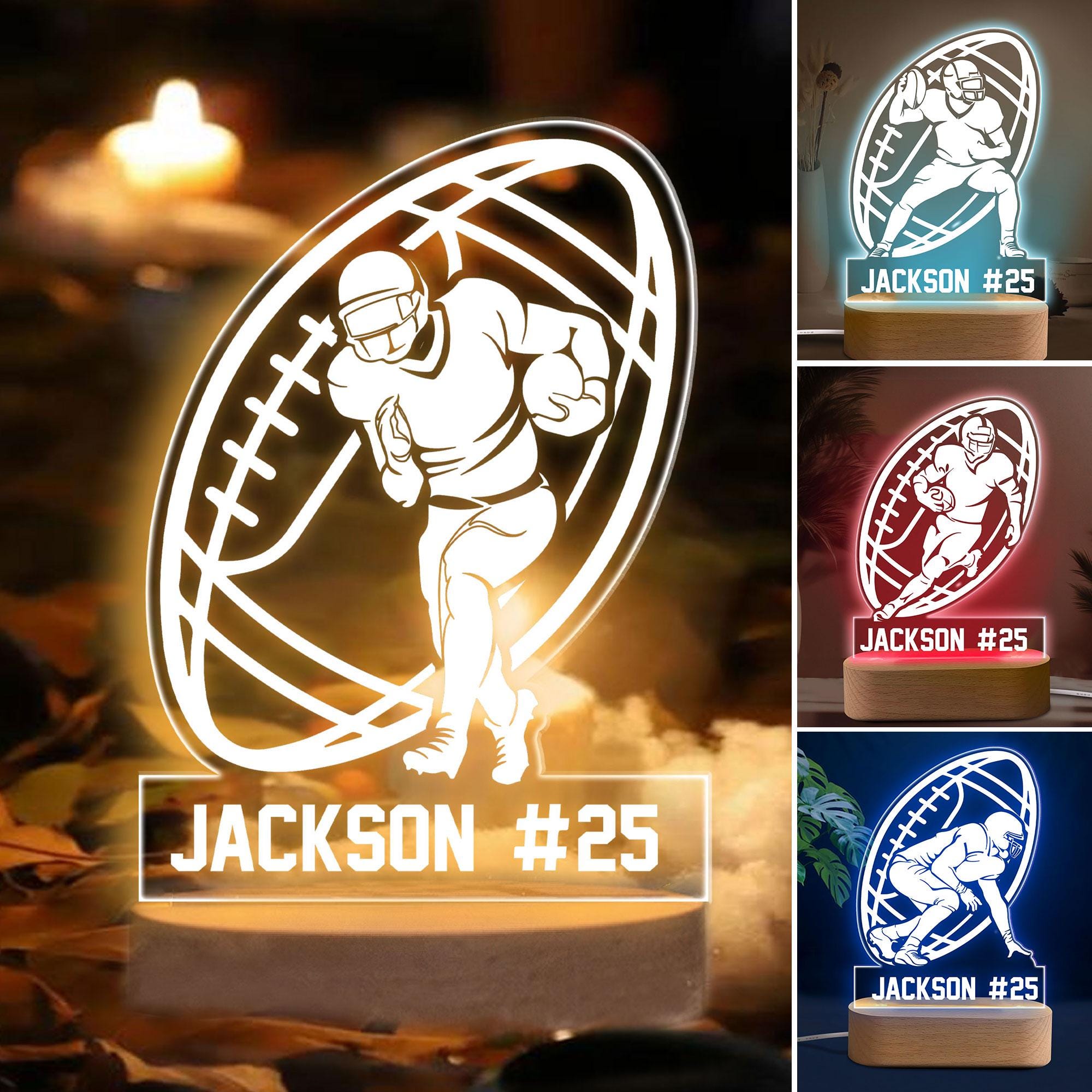 Personalized Football Night Light, Custom Name Number Acrylic Night Light, Football Room Decor, Sport Gift for Dad, Son, Boy, Kid, Team