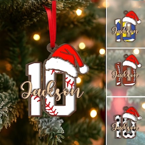 Personalized Sport Layered Wood Ornament, Custom Name Number Christmas Tree Ornament, Christmas Home Decor, Sport Gift for Son, Daughter