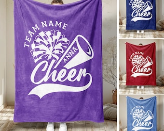 Personalized Cheerleading Blanket, Custom Name Soft Cozy Sherpa Fleece Throw Blankets, Sport Gift for Cheerleader, Daughter, Cheer Team
