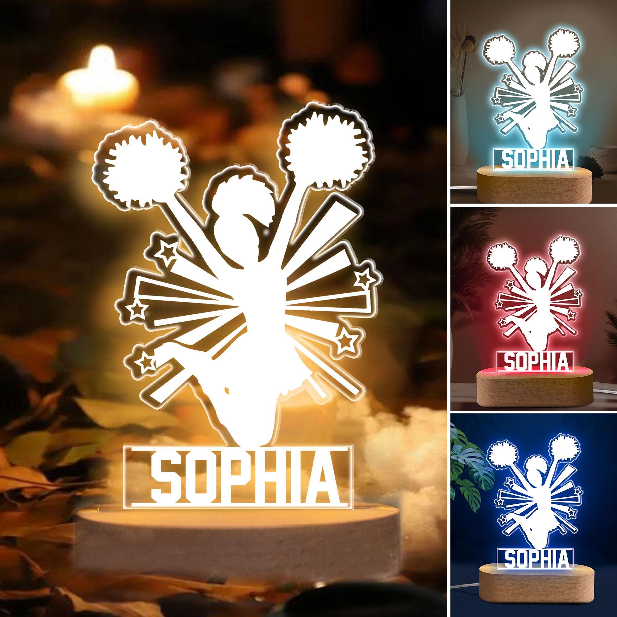 Personalized Cheerleading Night Light, Custom Name Acrylic Night Light, Cheer Room Decor, Cheer Gift for Cheerleader, Daughter, Girl, Team