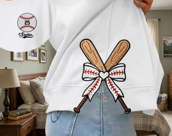Sudadera personalizada con lazo lateral estilo béisbol, sudadera con nombre y número personalizados, sudadera bordada para mamás beisboleras, lazo coqueto estilo béisbol