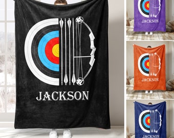 Personalized Archery Blanket, Custom Name Soft Cozy Sherpa Fleece Throw Blankets, Sport Gift for Dad, Mom, Son, Daughter, Kid, Team