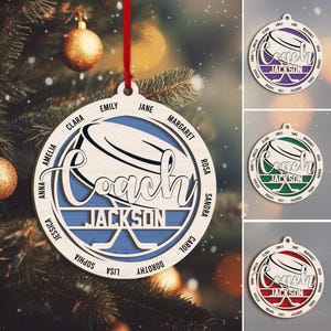 Personalized Hockey Layered Wood Ornament, Custom Hockey Christmas Tree Ornament, Sport Christmas Home Decor, Christmas Gift for Coach, Team