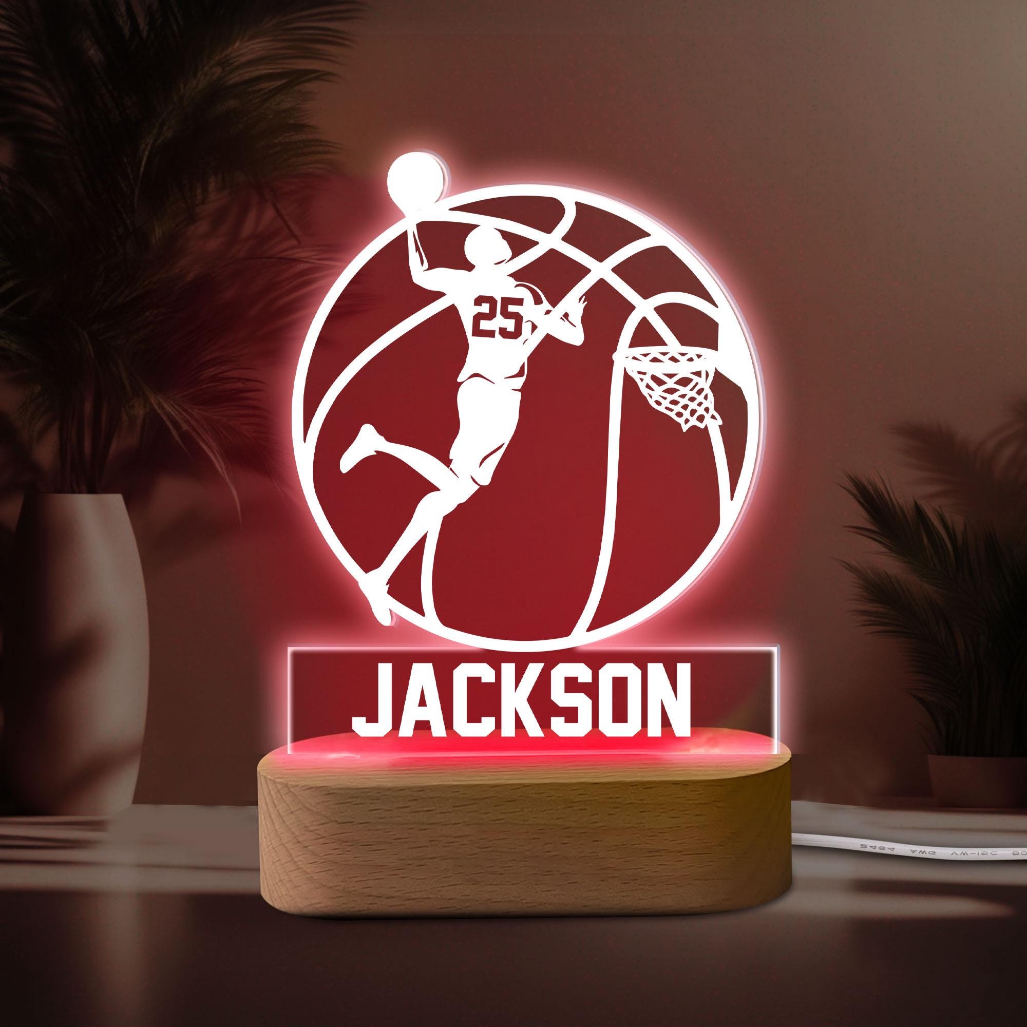 Personalized Basketball Night Light, Custom Name Number Acrylic Night Light, Basketball Room Decor, Sport Gift for Dad, Son, Boy, Kid, Team