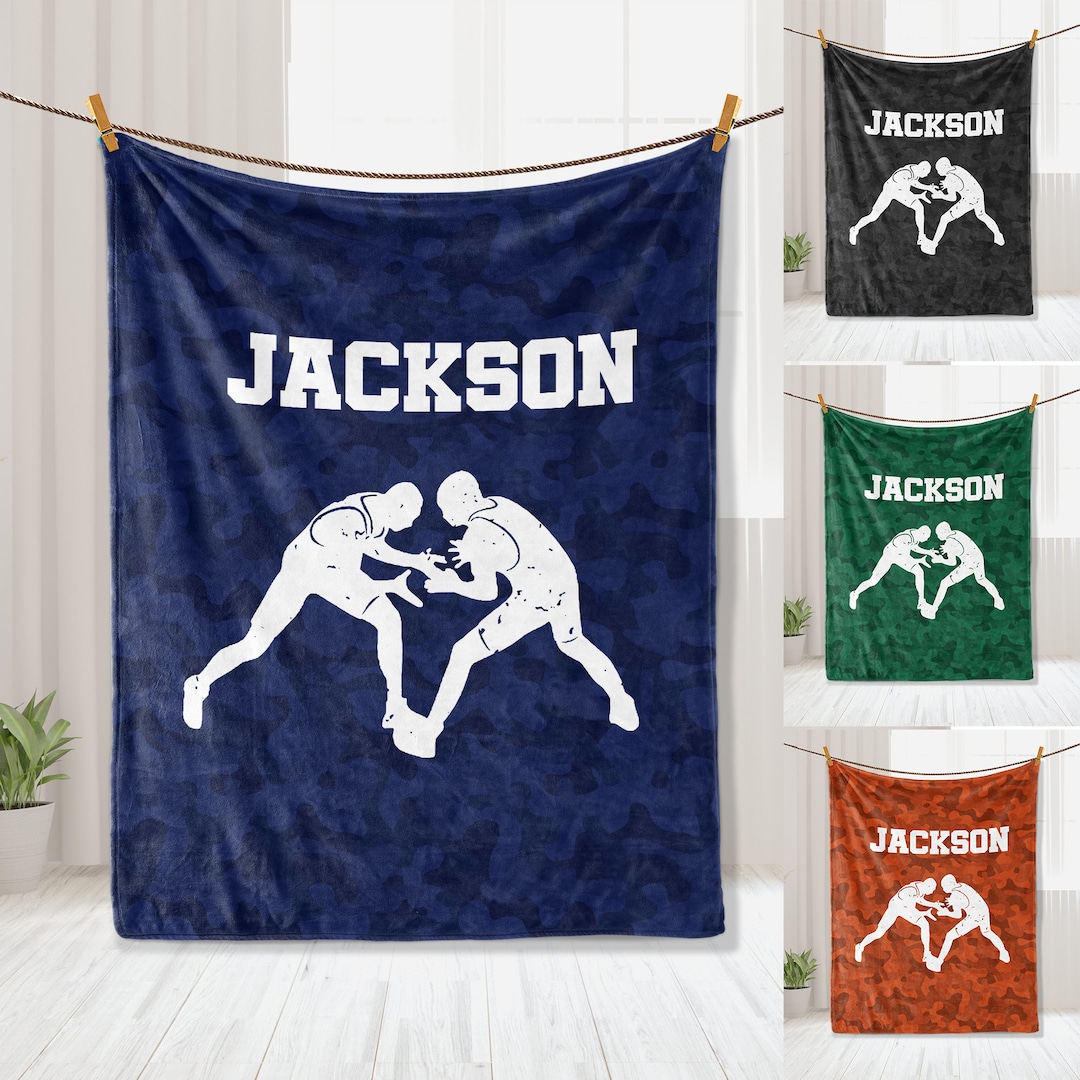 Personalized Wrestling Blanket, Camo Blanket, Custom Name Soft Cozy