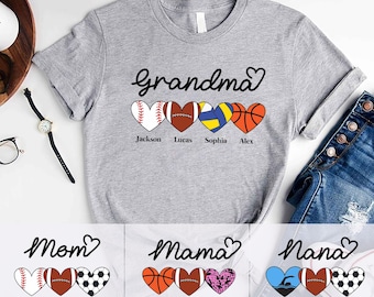 Personalized Sports Grandma T-Shirt, Sports Mom Shirts, Custom Kid's Name Sweatshirt, Sport Gift for Grandma, Mom